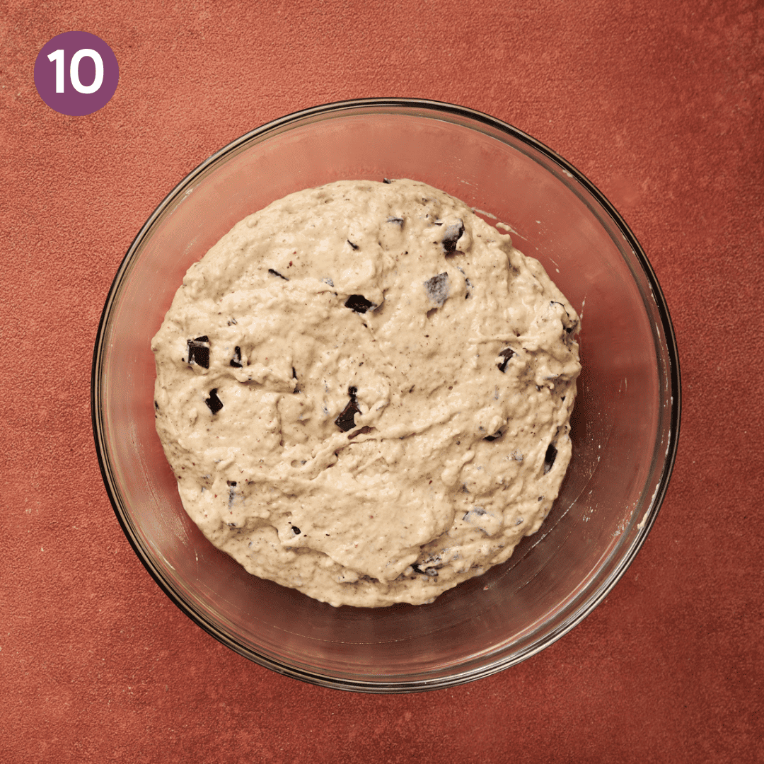 chocolate chips folded into batter.
