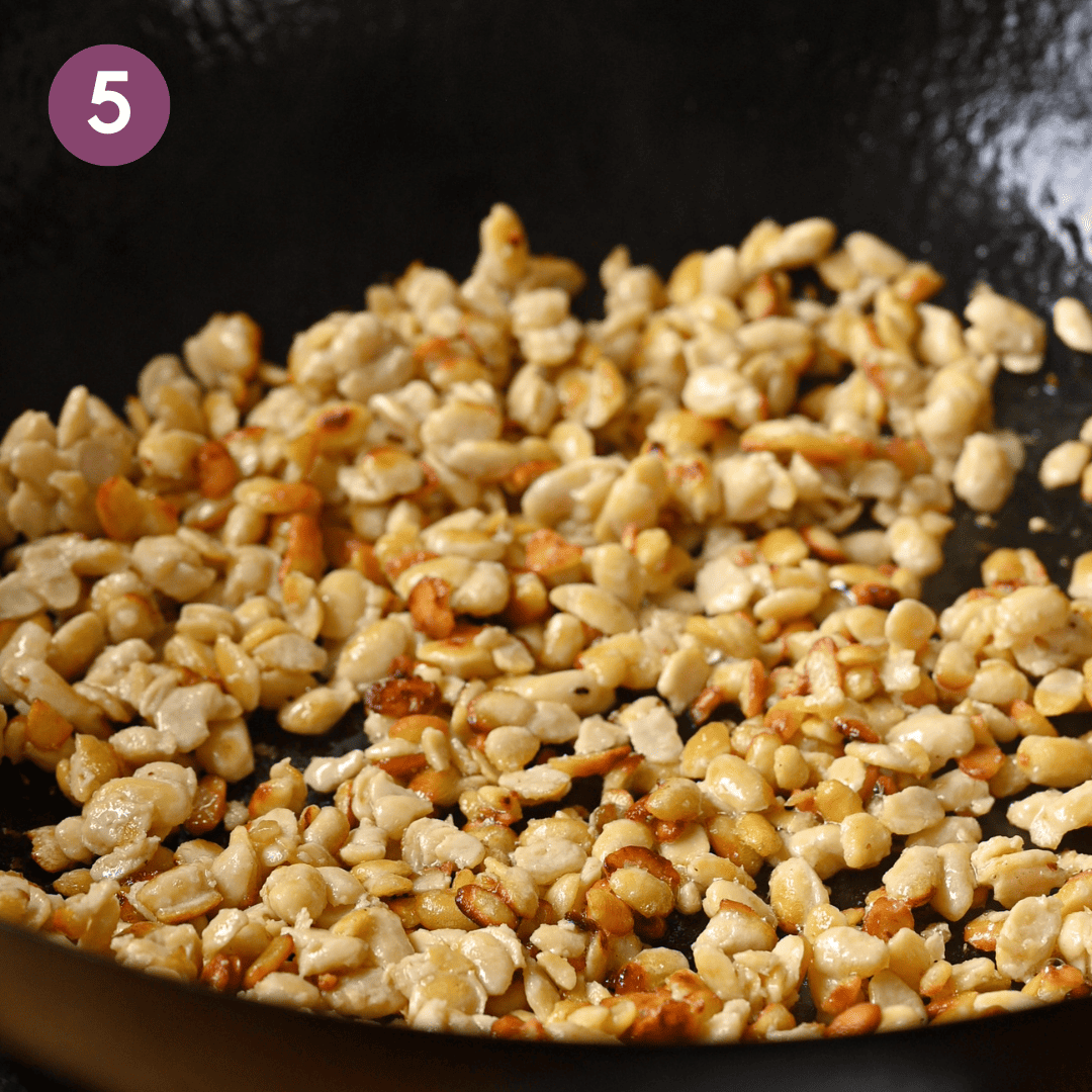 tempeh starting to brown in a skillet.